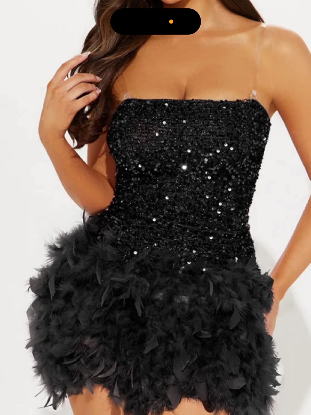 Fashion Nova Black Sequin & Feather Mini Dress